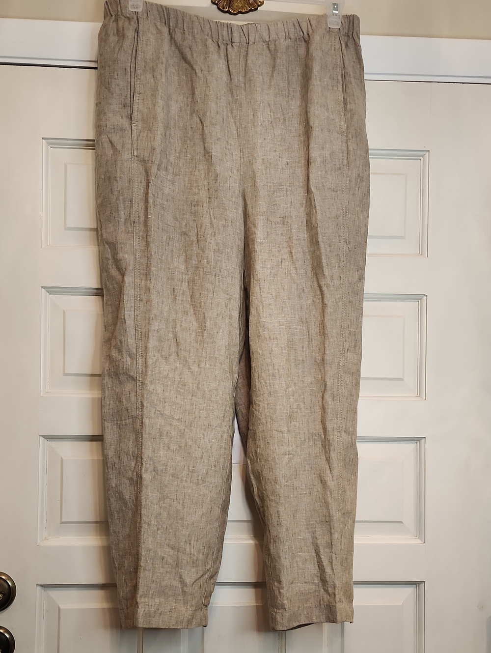 EILEEN FISHER 100% LINEN pants 2 Side Pockets Elastic Waist Cool Comfy Loose